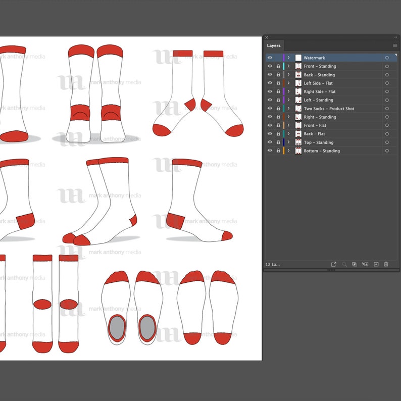 Download Crew Socks Mockup and Template 9 Angles Layered Detailed ...