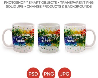 Coffee Mug Mockup & Template | Smart Object PSD, JPG, PNG formats | 3 Angles, Layered, Editable | Add your own image | V5