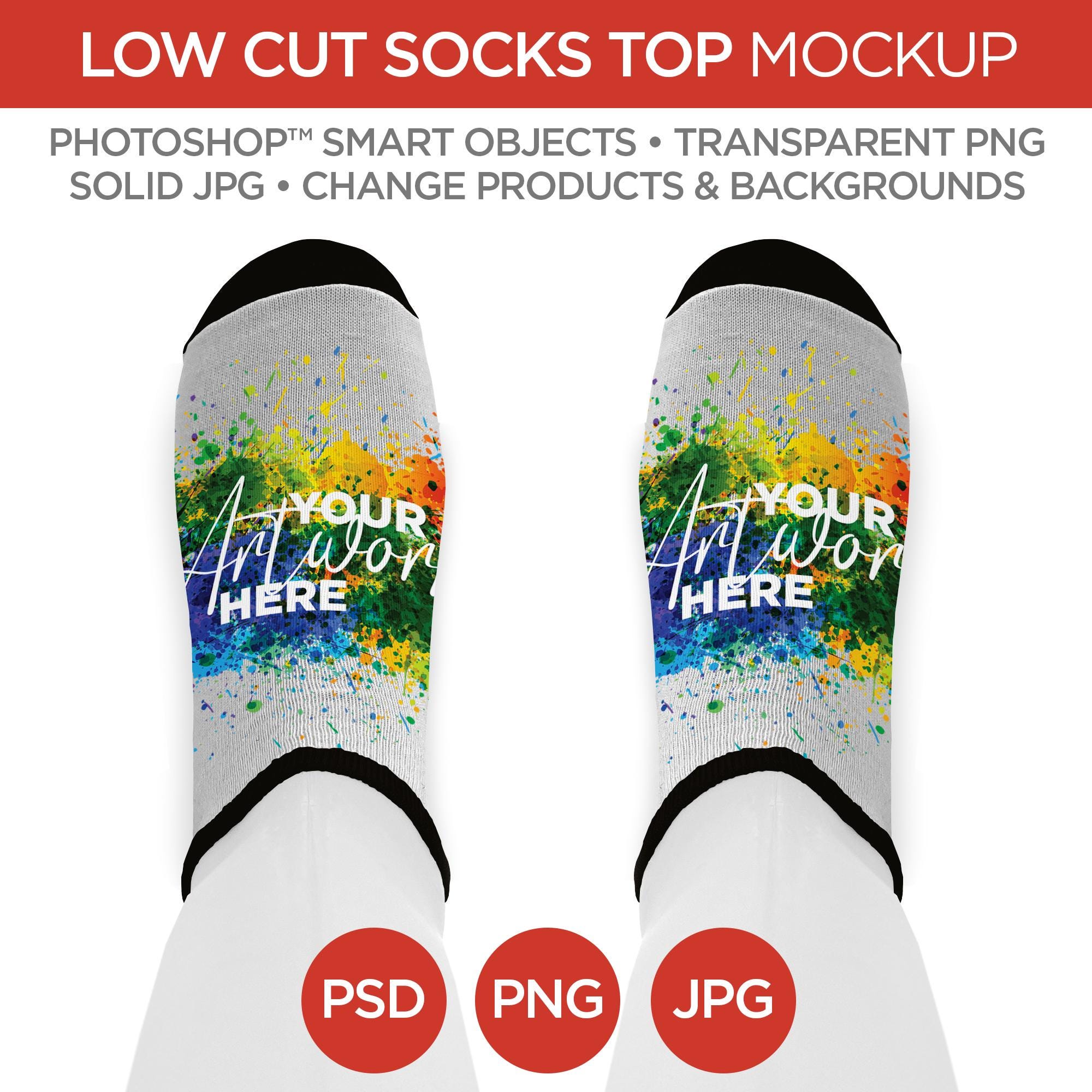 Low Cut Socks Top Mockup & Template - | Smart Object PSD, JPG, PNG formats | 1 Angle, Layered, Editable | Add your own image | V1