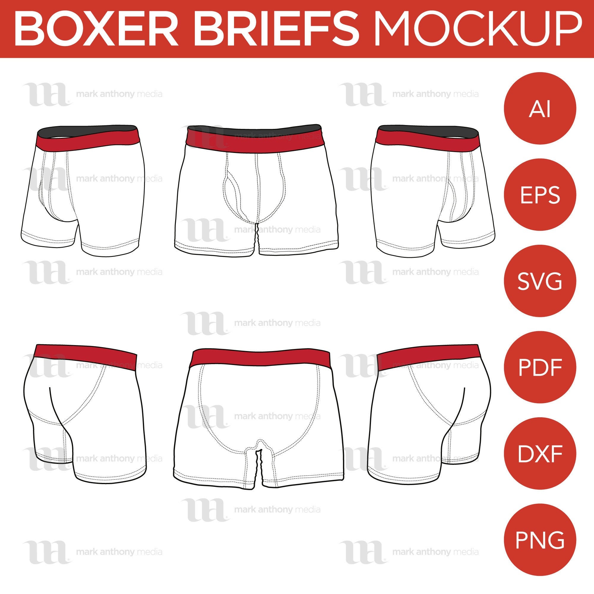 Boxer Briefs Mockup and Template 6 Angles, Layered, Detailed and Editable  Vector in Eps, Svg, Ai, Png, Dxf and Pdf -  Canada