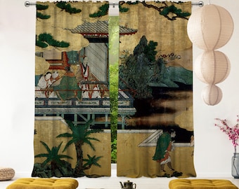 Japanese Art,Velvet look,Decorative,Window Curtain 2 panel sets,Custom size,Made to order,Window Treatment,Home Deco,Master Piece,Home Art