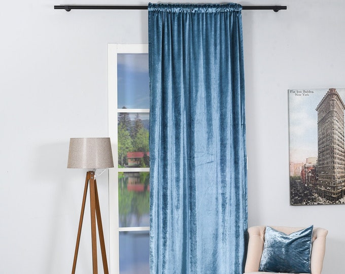 Baby Blue Luxury Velvet Curtains,Custom Made,Window Curtain Panel Drapery,Dining Room Curtain,Bedroom,Green Velvet Fabric,70 Colours,Solid