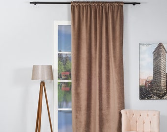 Beige Luxury Velvet Curtains,Custom Made,Window Curtain Panel Drapery,Dining Room Curtains,Bedroom,Orange Upholstery,Earth Colors