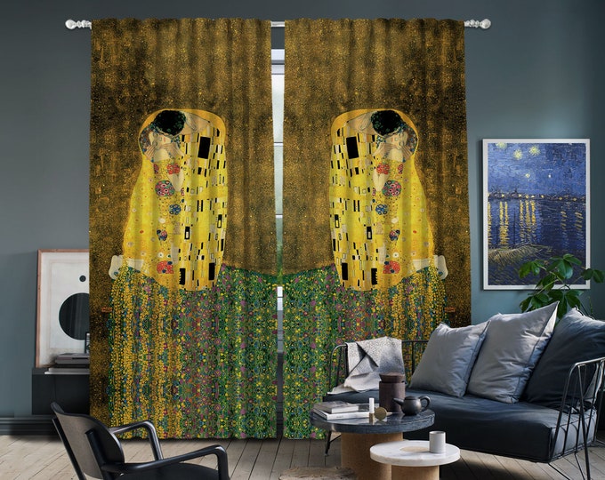 Gustav Klimt-The Kiss,Window Curtain 2 panels set, Blackout,Room darkering,Custom size,Made to order, Termal insulited,Noise reducing