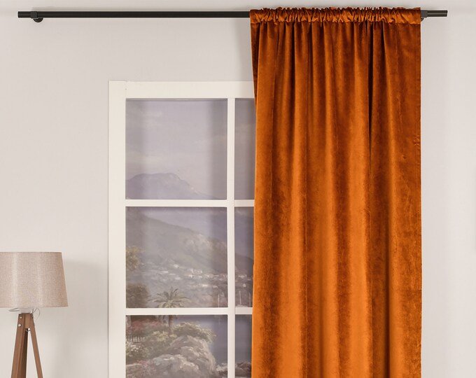 Burnt Orange 2 Luxury Velvet Curtains,Custom Made,Window Curtain Panel Drapery,Dining Room Curtains,Bedroom,Orange Velvet Fabric,Solid Color