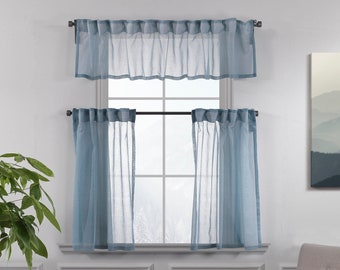 Set of 3 Linen Sheer,Solid Color,Window Valance Treatments,Decorative,Valances Tiers Cafe Curtains,Custom Window Kithcen Curtain,Custom Made
