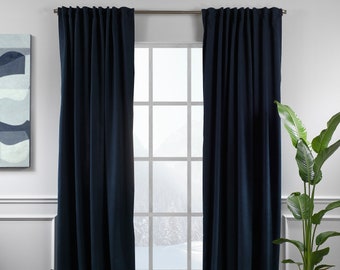 Navy Blue Solid Color Curtains Home Decorative Set of 2 Panels Velvet Look Hanging Back Tap & Rod Pocket Nursery Bedroom Kitchen Office