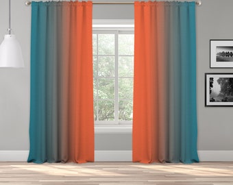 Teal Orange Curtains Etsy