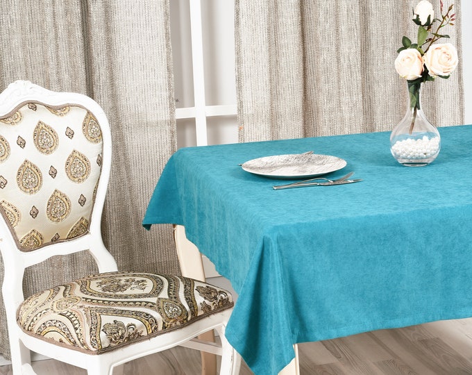 Blue Velvet Look Tablecloth in 31 colors,Softened Velvet Look Tablecloth,Tablecloth with Mitered Corners,Custom Size Tablecloth, Table cloth