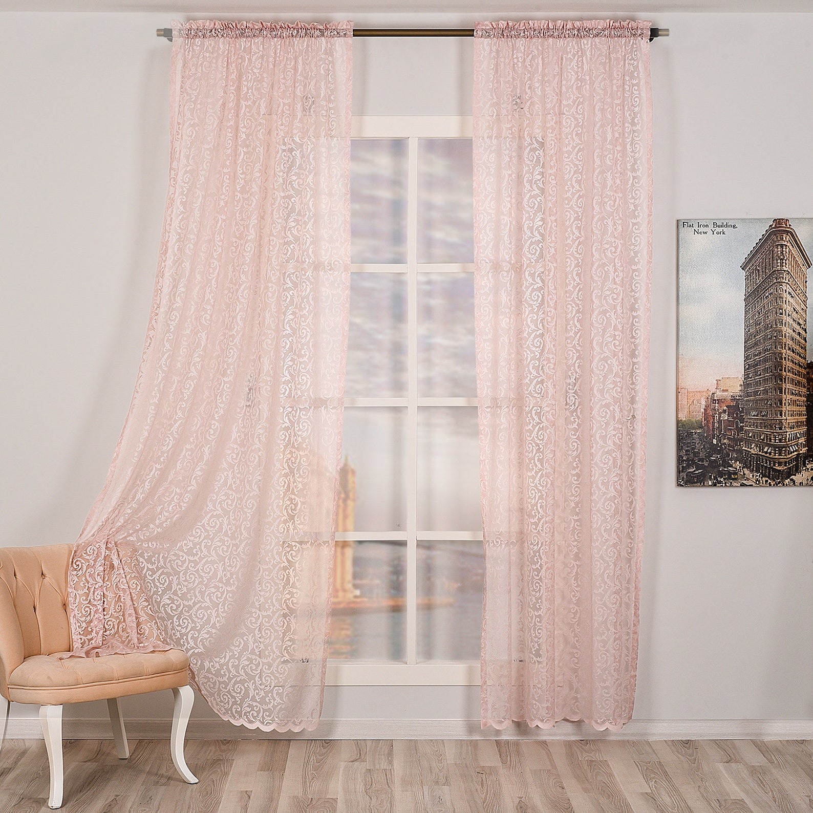 Set of 2 Lace Sheers Curtain Panelsrod Pocket Curtainscustom Etsy