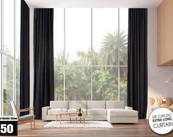 Set of 2 Extra Long Basic Velvet Look Black Solid Color Curtain Custom Made 12 13 14 15 16 17 18 20 24 ft Velvet Decorative Home