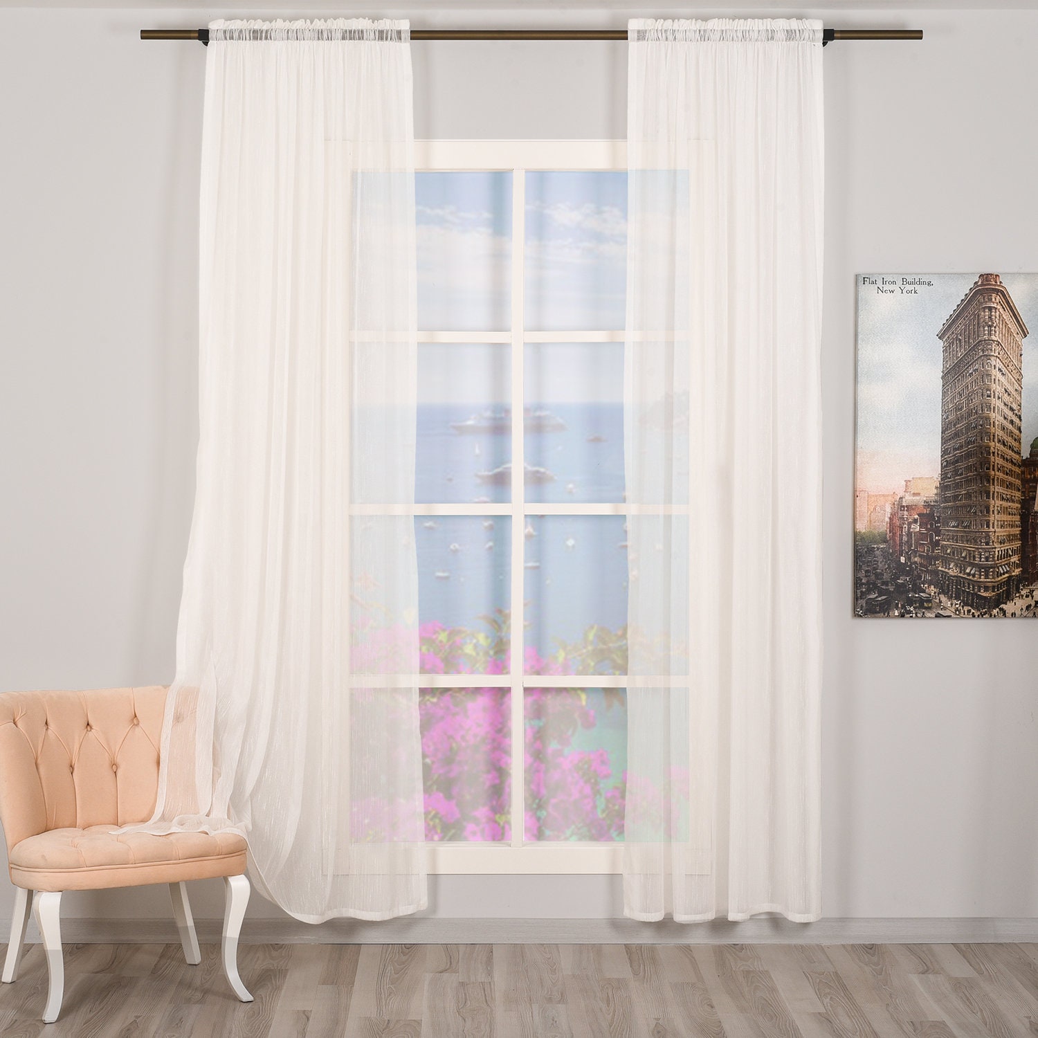 Set of 2 Linen Look Sheers Curtain Panelsrod Pocket Etsy