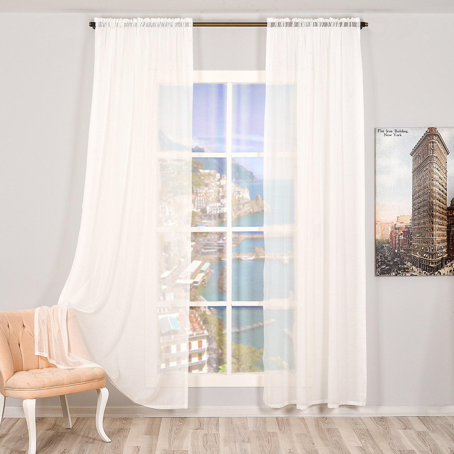 Set of 2 Linen Looks Sheers Curtain Panelsrod Pocket Etsy