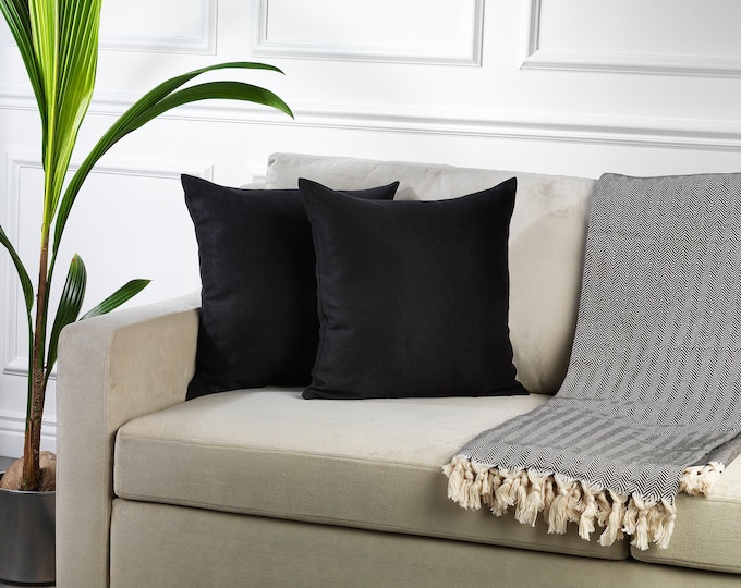 Black,Set of 2 Pillow Covers,Luxury Sofa Cushion,Modern Sofa,Kissenbezug,Cushion,Throw Cushions,Solid Colors Velvet look