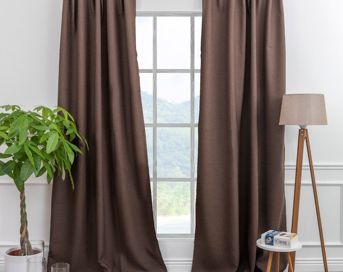Dark Brown Linen Look Room Darkering,Blackout,Solid Color,Set of 2 Panels,Window Treatments,Made to order,Window Treatment,Home Decor
