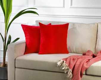 Red,Set of 2 Pillow Covers,Luxury Sofa Cushion,Modern Sofa,Kissenbezug,Cushion,Throw Cushions,Solid Colors Velvet look