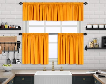 PUUDE Mustard Yellow,Velvet Look,Solid Color,Window Valance Treatments,Blackout,Sheer,Decorative,Valances Tiers Cafe Curtains