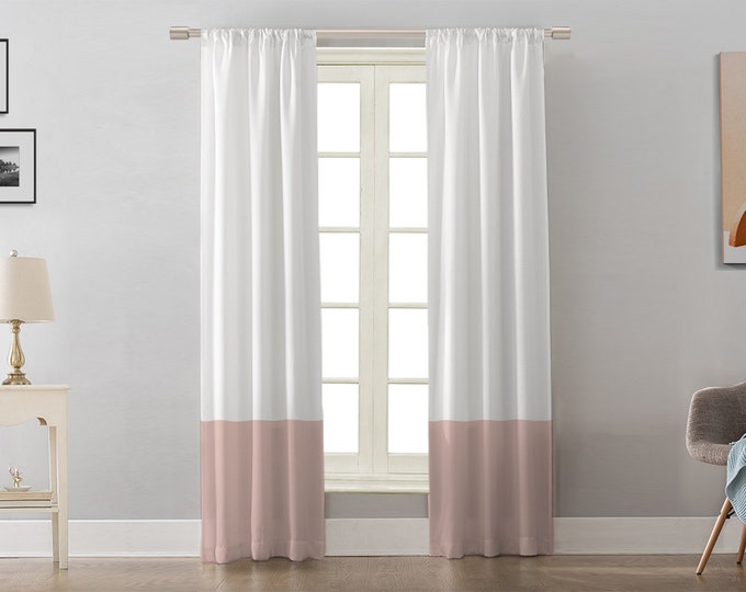 White-Blush,Color Block Curtain,Digital Printed,Amber Color Block,Window panel in 2 colors;Extra long.Custom Size,Sheer,Velvet Look