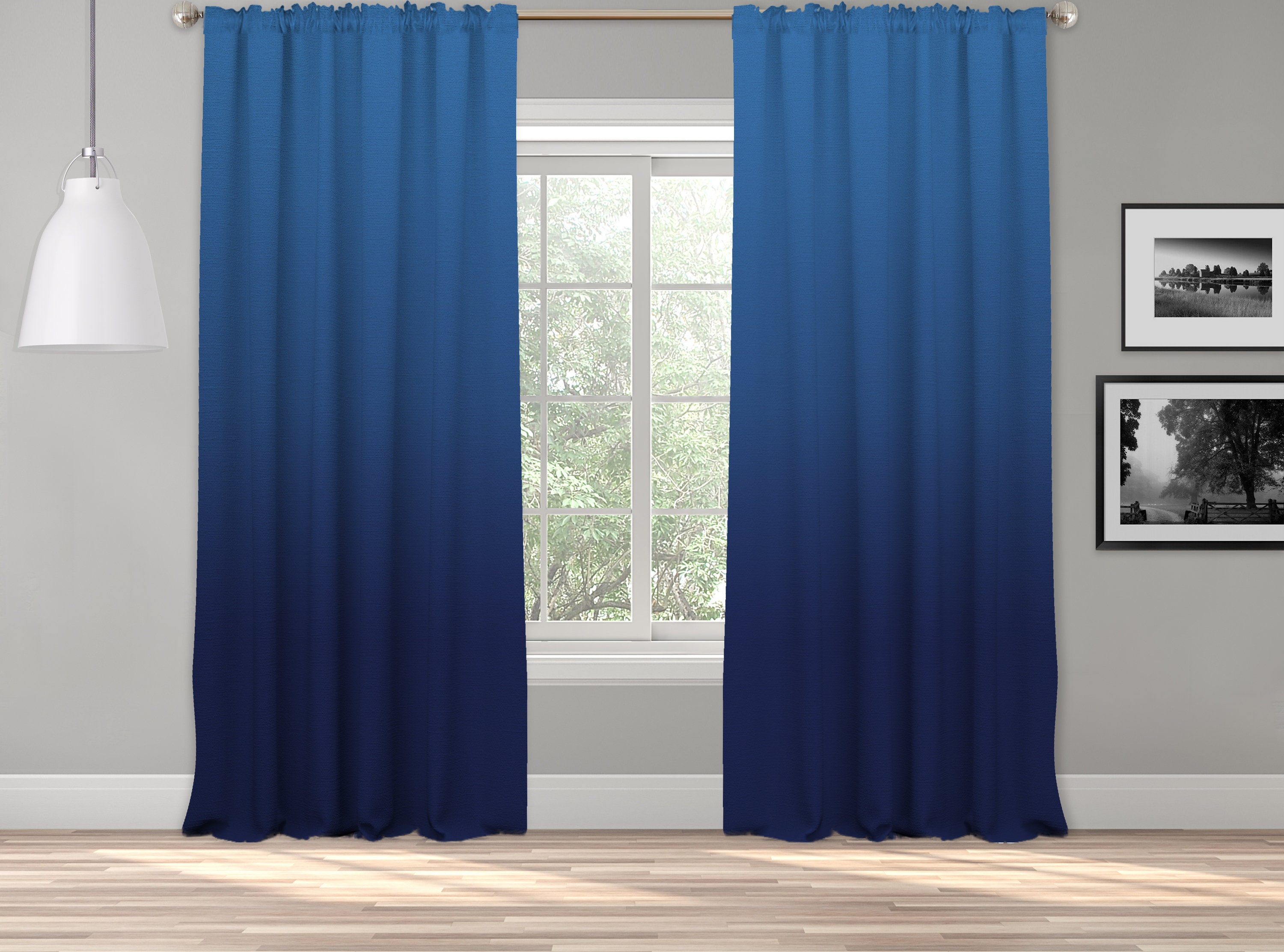 Navy Blue Ombre Curtain PanelShades OmbreGradient Etsy