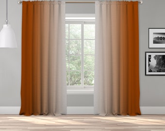 Burnt Orange Grey Ombre Curtain Panel,Shade Symmetrical Ombre Custom Sized,Made to Order,Extra Long Curtain,Boho Dip Dye Curtain,Digital