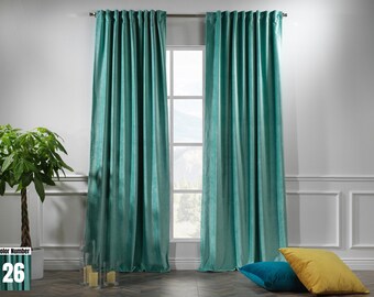 Luxury Matte Turquoise,Teal Green Color Velvet Curtains,Extra Long Velvet Curtains,100% Blackout Lined,Custom Size Velvet Curtain,70 Colors