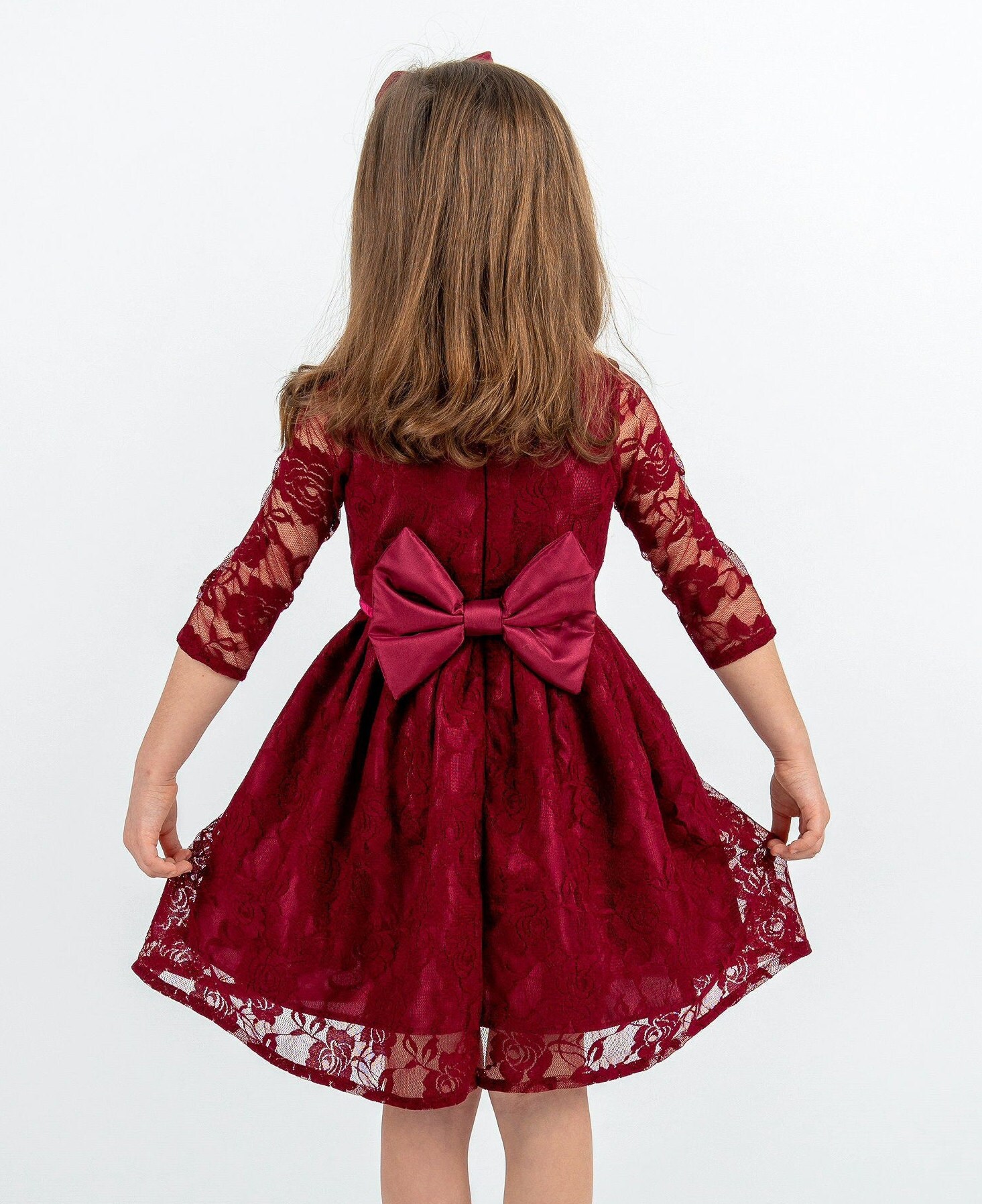 Flower girl dress burgundy lace long sleeve dress Burgundy Etsy