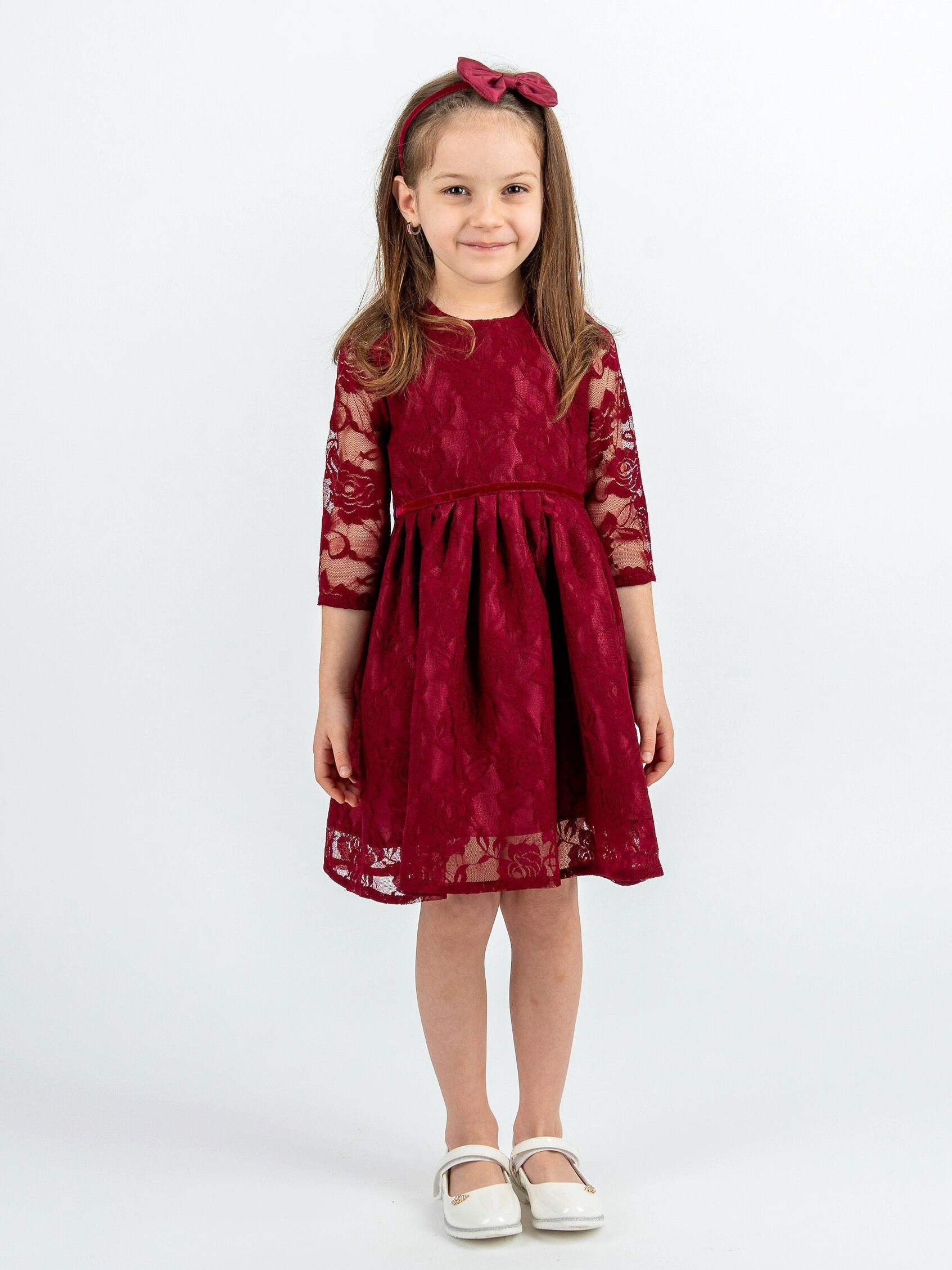 Flower girl dress burgundy lace long sleeve dress Burgundy Etsy