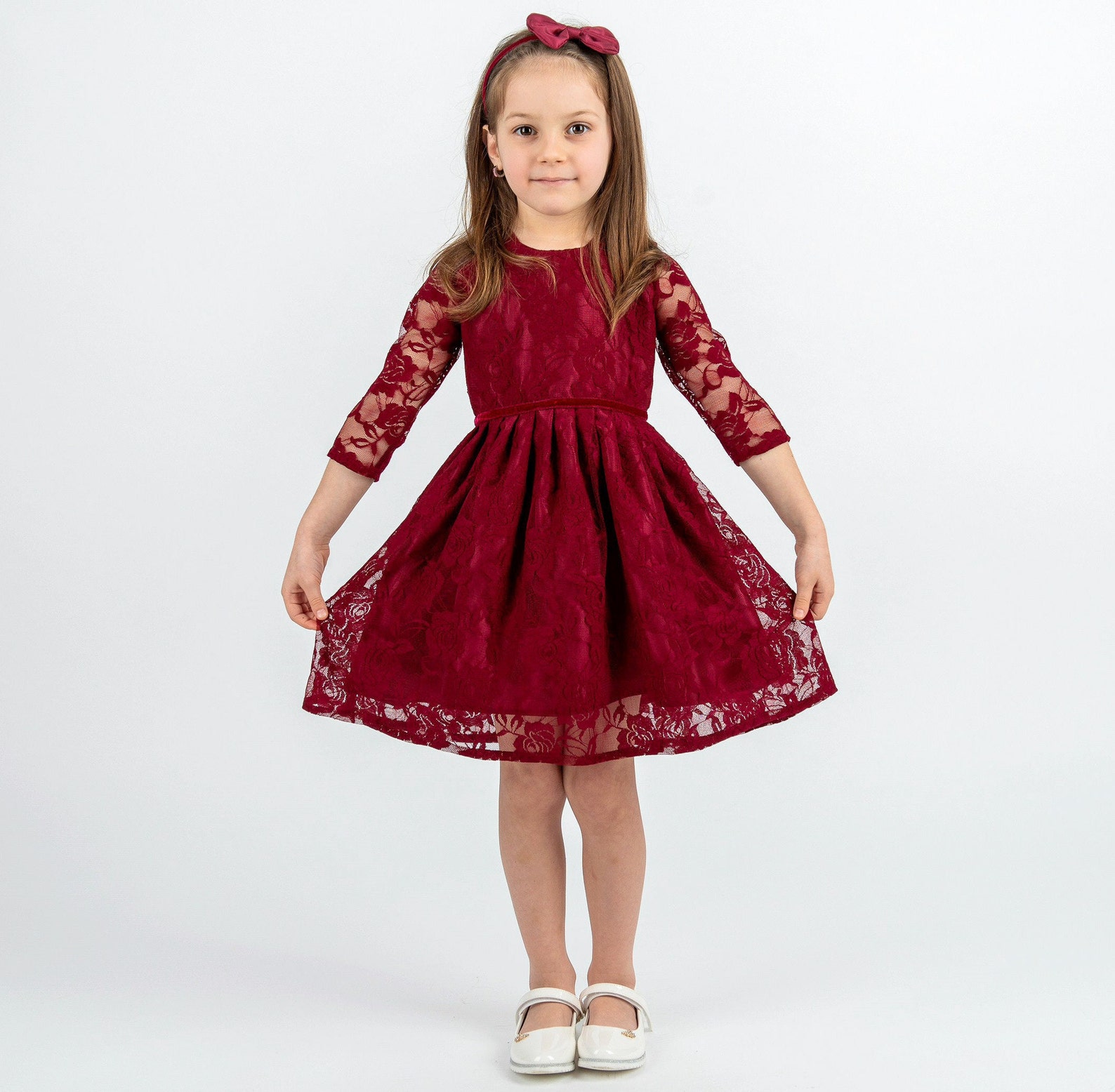 Flower girl dress burgundy lace long sleeve dress Burgundy Etsy