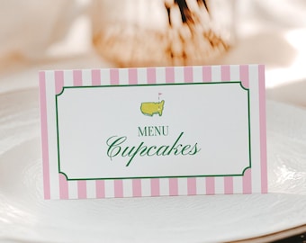 Pink Golf Mastered 1st year Birthday Tent Folded Menu Card Template, Party Table Decor