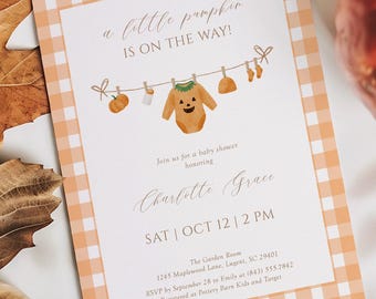 Fall Pumpkin Baby Shower Invitation Template Editable Corjl Digital Physical Invite