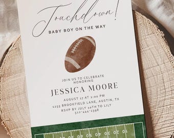 Touchdown Football Sports Baby Boy Shower Invite, Editable Template, Digital Download