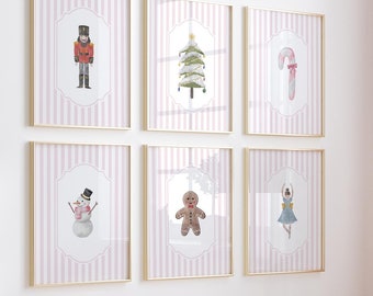 Pink Christmas Wall Art Printable Set of 6 Nutcracker Ballerina Prints for Girls Room