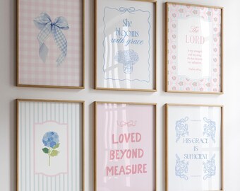 Coquette Christian Wall Art Print Pink Blue Girly Dorm Decor Pysical Poster