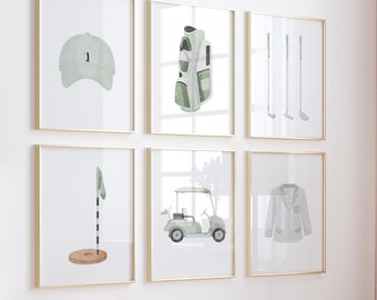 Sage Green Golf Nursery Prints: Watercolor Sports Decor (Digital Download)