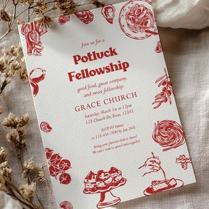 Plantilla de invitación para compartir comida compartida en la iglesia (Corjl)