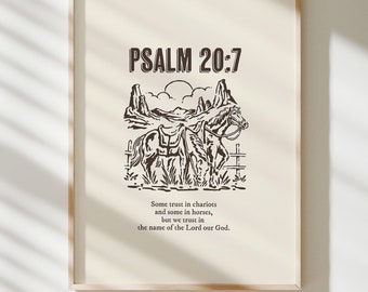 Vintage Western Cowboy horse with Psalm 20:7 Christian wall decor, Modern Christian Artwork, religious wall art gift, Wild West decor