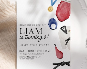 Taekwondo Birthday Invitation Editable Template, Boy Martial Arts Sports Birthday Invite