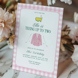 Pink Golf 2nd Birthday Invitation, Teeing Up To Two (Digital Download)