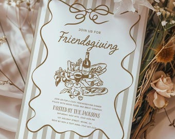 Whimsical friendsgiving Invite Template, Friend Thanksgiving Dinner Invitation, Digital download