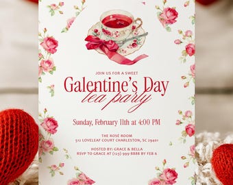 Coquette Galentines day Party Valentines Brunch Invite, Digital Download, Editable Template