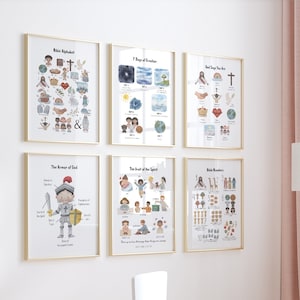 6er Set Kindergarten Drucke, Christliche Kinderzimmer Wand Dekoration, Bibel Alphabet, Zahlen Schöpfung Kirche Sonntags Schule Wand Dekoration, Christliches Klassenzimmer