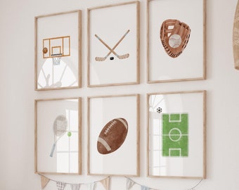 Vintage Watercolor Sports Nursery Prints: Boys Room Decor (Digital Download)