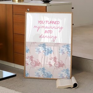 Aesthetic pink and blue floral bible verse wall art, mourning into dancing, Trendy girly wall decor, religious coquette whimsical decor