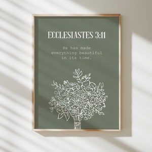 Green He has made everything beautiful Aesthetic Christian Wall Bible Verse wall art, Cottagecore Biblical religious scripture art