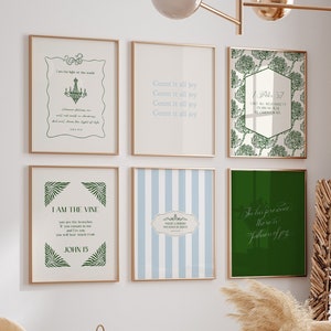 Moderne grüne ästhetische christliche Bibel Verssatz von 6 Bündeln grüne Kokette preppy Schrift christliches Raumdekor, religiöser Glauben Geschenk