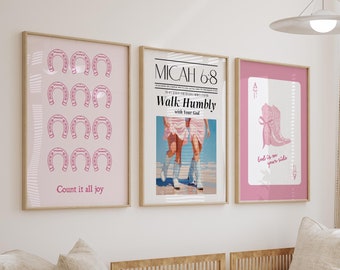 Pink Cowgirl Christian Art Print Set: Coastal Coquette Decor (Digital Download)