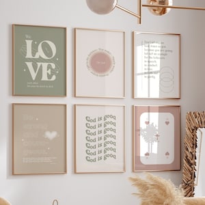 Sage Green Teen girl bible verse set of 6 print Christian Teenager Girls Dorm wall art School Room Classroom decor, Modern Trendy Aesthetic