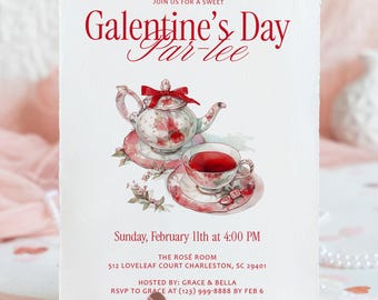 Valentines day tea par-tea, Galentines gathering, Digital Download, Editable Template