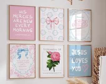 Pink & Blue Christian Bible Verse Prints: Girly Room Decor (Digital Download)