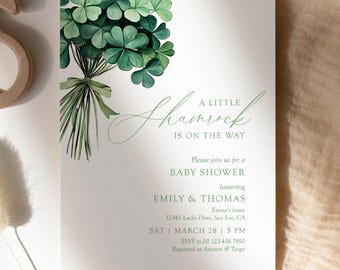 A Little Shamrock Is on the Way: Irish St. Patrick's Baby Shower Invitation, Digital Downlaod